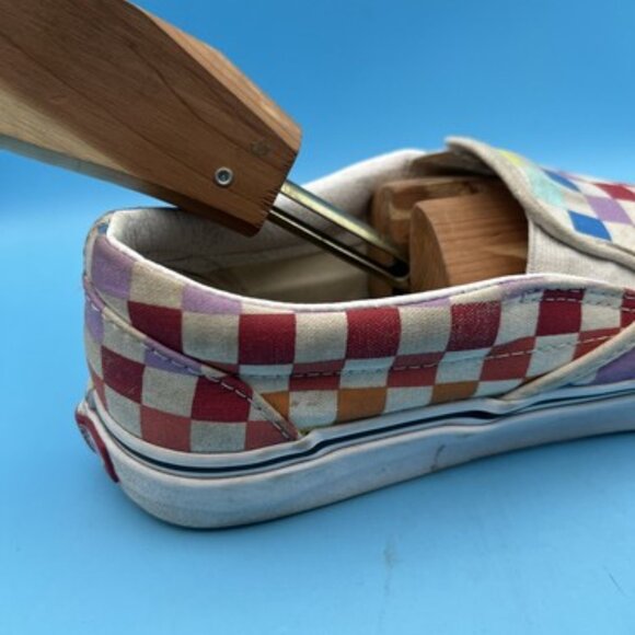 Rainbow Checkered Vans Size 7.5 Men, 9 Woman Laceless Slip On Skater Shoes - Picture 5 of 12